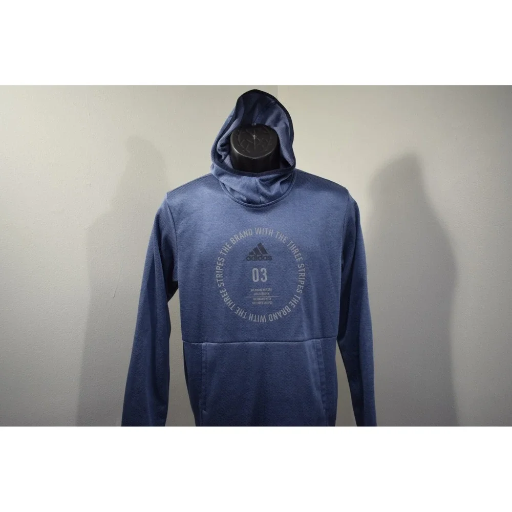 Adidas Hoodie Blue ClimaWarm Fleece Long Sleeve Pullover Mens Size Small‎